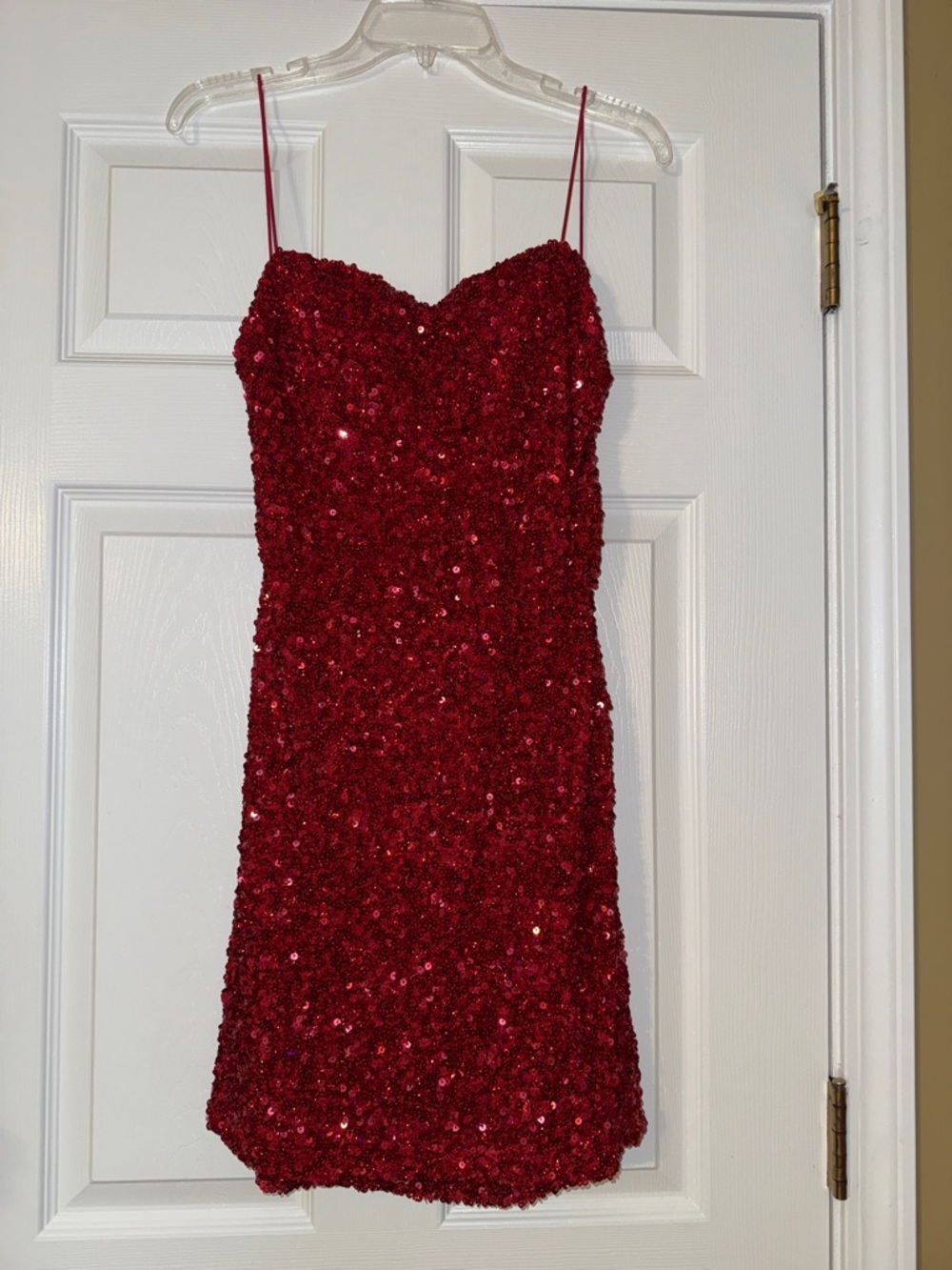 B Darlin Red Sequin Spaghetti-Strap Mini Dress